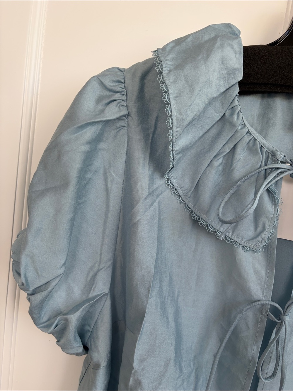 H&M Light Blue Ruffle Collar Tie-Front Blouse, nwt - Picture 8 of 17